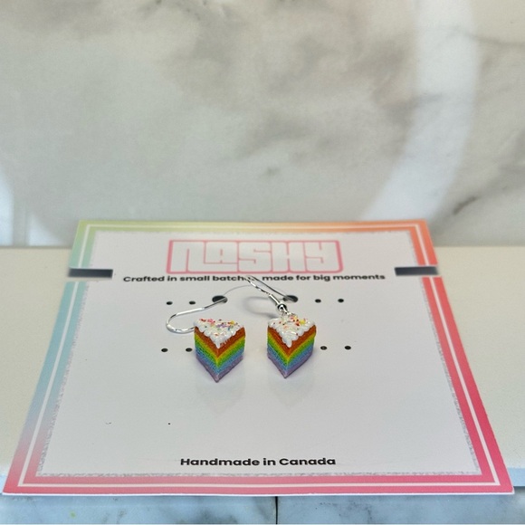 Rainbow Cake Slice (Mini) - Handmade Earrings - Picture 7 of 7
